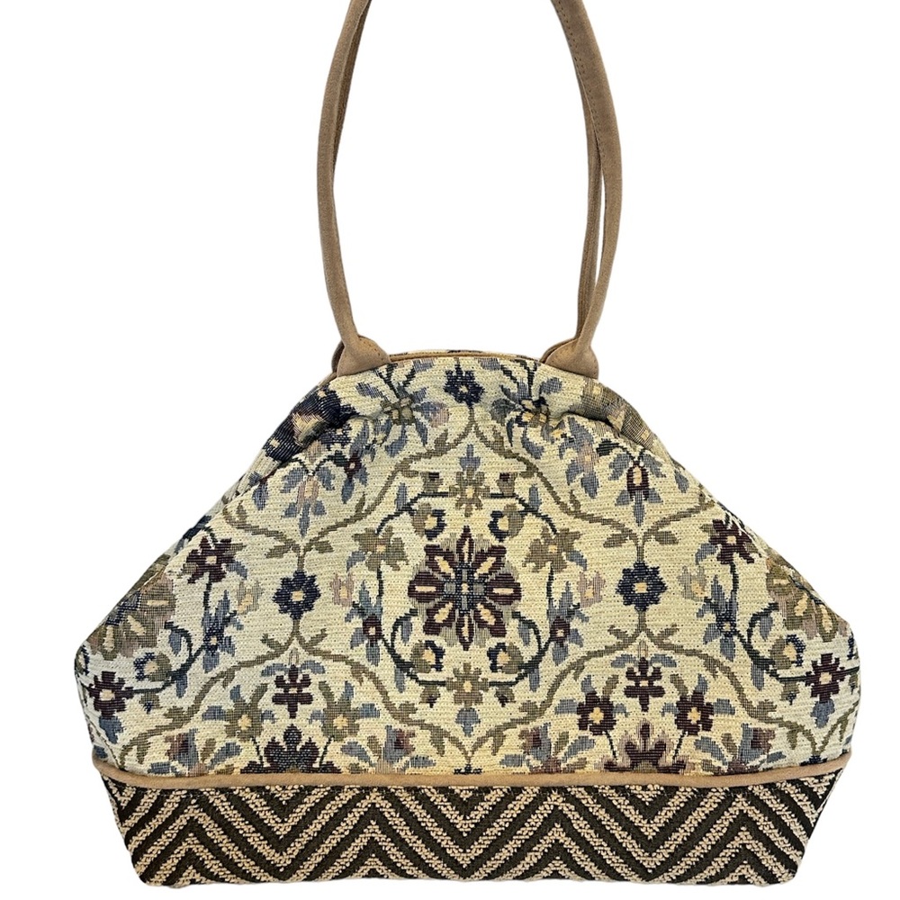 Atenti Betty Origins Doctor Bag Purse Neutral Colors Damask Tapestry Embroidery
